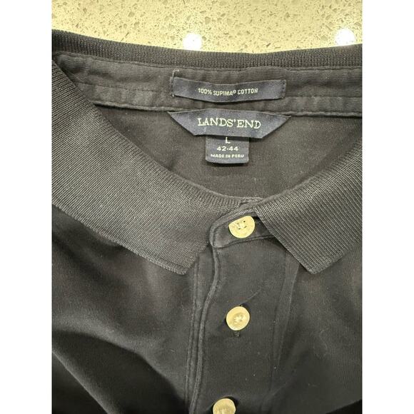 Lot of 2 Lands' End Supima Cotton Long Sleeve Polo Men’s Size Large Black White - Picture 6 of 11